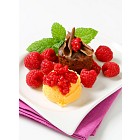 Mini chocolate cake with fresh raspberries and ice cream